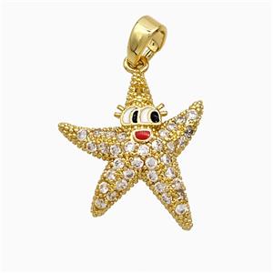 Copper Starfish Pendant Micropave Zirconia Gold Plated, approx 16-18mm