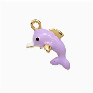 Copper Dolphin Pendant Lavender Enamel Gold Plated, approx 14mm