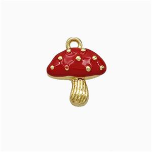 Copper Mushroom Pendant Red Enamel Gold Plated, approx 12.5mm