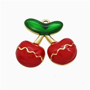 Copper Cherry Pendant Red Enamel Gold Plated, approx 18-20mm