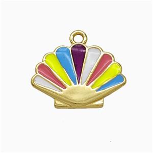 Copper Scallop Shell Pendant Multicolor Enamel Gold Plated, approx 12-17mm