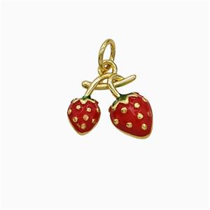 Copper Strawberry Pendant Red Enamel Gold Plated, approx 10-12mm