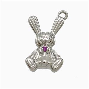 Copper Rabbit Pendant Pave Zirconia Platinum Plated, approx 11-17mm