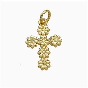 Copper Cross Pendant Flower Gold Plated, approx 12-16mm