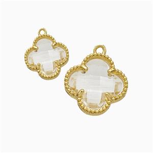 Copper Clover Pendant Pave Crystal Glass Gold Plated, approx 12mm
