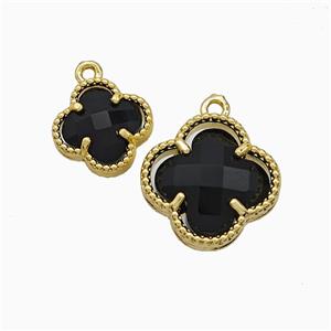 Copper Clover Pendant Pave Black Crystal Glass Gold Plated, approx 12mm