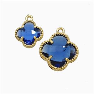 Copper Clover Pendant Pave Blue Crystal Glass Gold Plated, approx 12mm