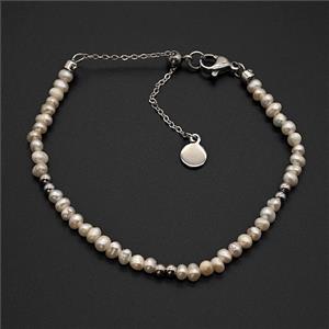 White Pearl Bracelet Copper Platinum Plated, approx 3.5mm, 14-20cm length