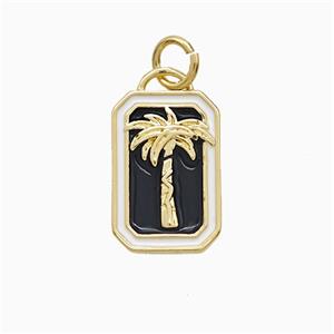 Coconut Tree Charms Copper Palm Pendant Black Enamel Gold Plated, approx 10-15mm