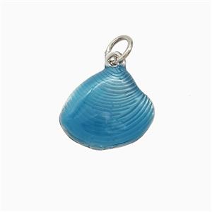 Copper Scallop Shell Pendant Blue Painted Platinum Plated, approx 12-13.5mm