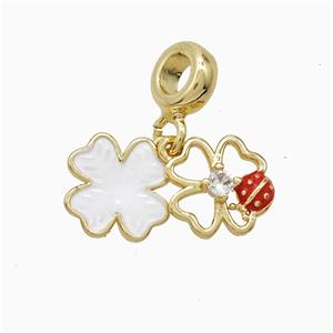 Copper Clover And Ladybug Pendant Enamel Gold Plated, approx 10mm, 7mm dia