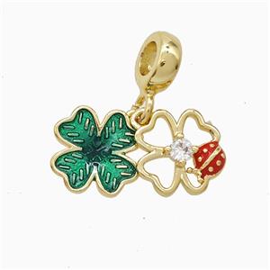 Copper Clover And Ladybug Pendant Enamel Gold Plated, approx 10mm, 7mm dia
