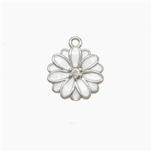 Copper Flower Pendant White Enamel Platinum Plated, approx 10mm