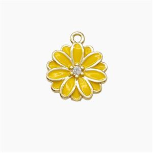 Copper Flower Pendant Yellow Enamel Gold Plated, approx 10mm