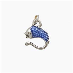 Copper Fish Pendant Blue Painted Platinum Plated, approx 8-9mm