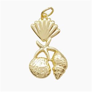 Copper Starfish Scallop Shell Pendant Pave Zirconia Gold Plated, approx 14-22mm