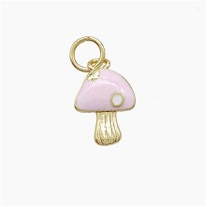 Copper Mushroom Pendant Pink Enamel Gold Plated, approx 8-10mm