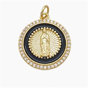 Enamel Copper Pendant Pave Zircon, Gold Plated, approx 18mm