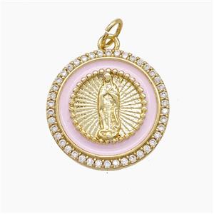Enamel Copper Pendant Pave Zircon, Gold Plated, approx 18mm