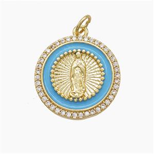 Enamel Copper Pendant Pave Zircon, Gold Plated, approx 18mm
