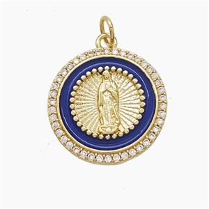Enamel Copper Pendant Pave Zircon, Gold Plated, approx 18mm