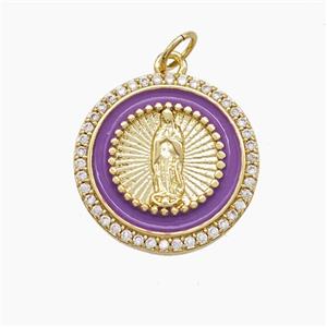Enamel Copper Pendant Pave Zircon, Gold Plated, approx 18mm
