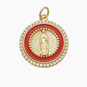 Enamel Copper Pendant Pave Zircon, Gold Plated, approx 18mm