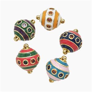 Copper Ball Connector Pave Zirconia Enamel Gold Plated Mixed, approx 20mm
