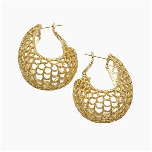 Copper Latchback Earrings Hollow Gold Plated, approx 30-40mm