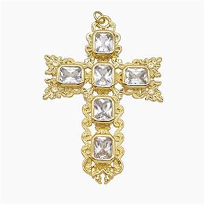 Copper Cross Pendant Pave Zirconia Gold Plated, approx 47-70mm