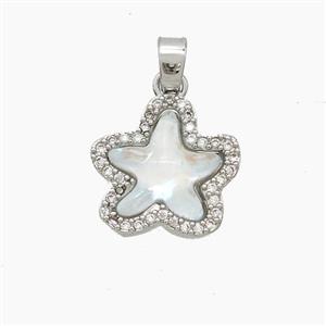 Copper Starfish Pendant Pave Zirconia Acrylic Platinum Plated, approx 13-14mm