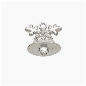 Christmas Bell Copper Pendant Pave Zirconia Platinum Plated, approx 10-12mm