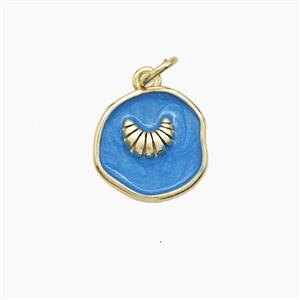 Copper Conch Shell Pendant Blue Painted Gold Plated, approx 13mm