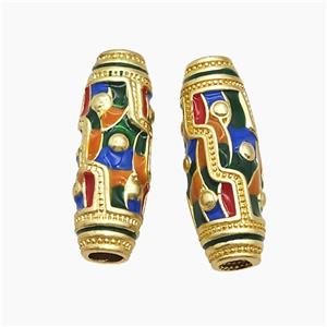 Copper Rice Beads Multicolor Enamel Large Hole Gold Plated, approx 10-28mm, 4mm hole