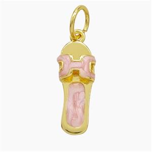 Copper Shoe Pendant Pink Painted Gold Plated, approx 9-21mm