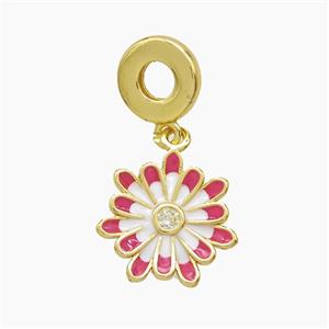 Copper Daisy Flower Pendant Enamel Gold Plated, approx 15mm, 10mm dia