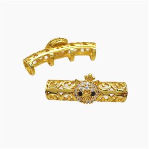 Copper Tube Beads Pave Zirconia Pig Curving Large Hole Gold Plated, approx 9-10mm, 7-28mm, 5mm hole