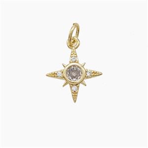 Copper Northstar Pendant Pave Zirconia Gold Plated, approx 12mm