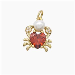 Copper Crab Pendant Pave Zirconia Resin Gold Plated, approx 12-14mm