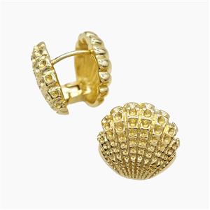 Copper Scallop Shell Latchback Earrings Gold Plated, approx 14-16mm