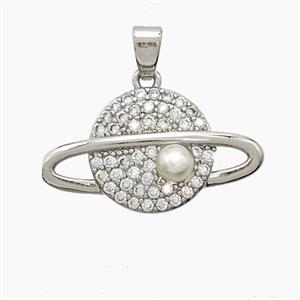 Copper Planet Pendant Pave Zirconia Resin Platinum Plated, approx 13-22mm