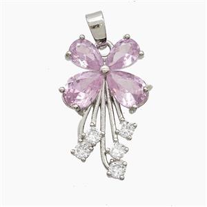 Copper Flower Pendant Pave Zirconia Crystal Glass Platinum Plated, approx 14-22mm