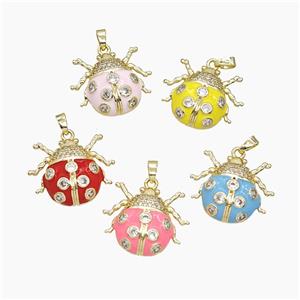 Copper Ladybug Pendant Pave Zirconia Enamel Gold Plated Mixed, approx 20-22mm