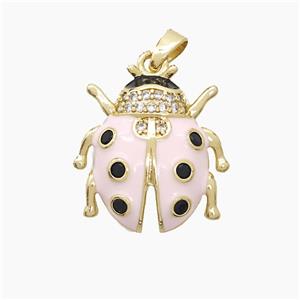 Copper Ladybug Pendant Pave Zirconia Lt.pink Enamel Gold Plated, approx 18-20mm