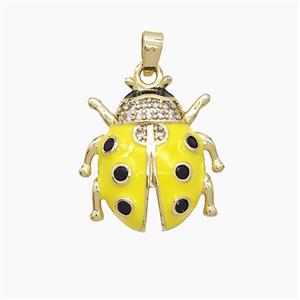 Copper Ladybug Pendant Pave Zirconia Yellow Enamel Gold Plated, approx 18-20mm