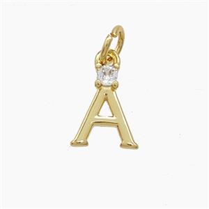 Copper Letter-A Pendant Pave Zirconia Gold Plated, approx 6-10mm