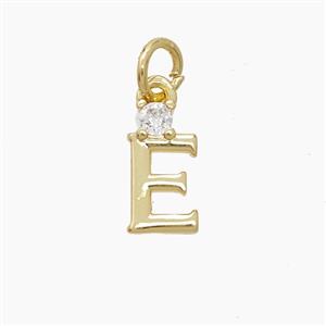 Copper Letter-E Pendant Pave Zirconia Gold Plated, approx 6-10mm