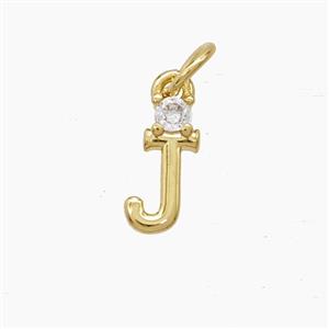 Copper Letter-J Pendant Pave Zirconia Gold Plated, approx 6-10mm