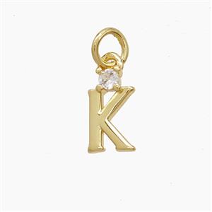 Copper Letter-K Pendant Pave Zirconia Gold Plated, approx 6-10mm