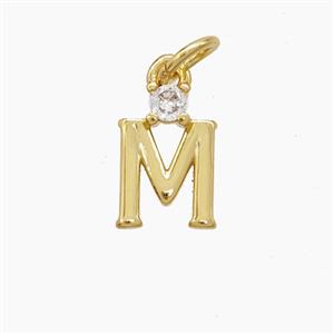 Copper Letter-M Pendant Pave Zirconia Gold Plated, approx 6-10mm